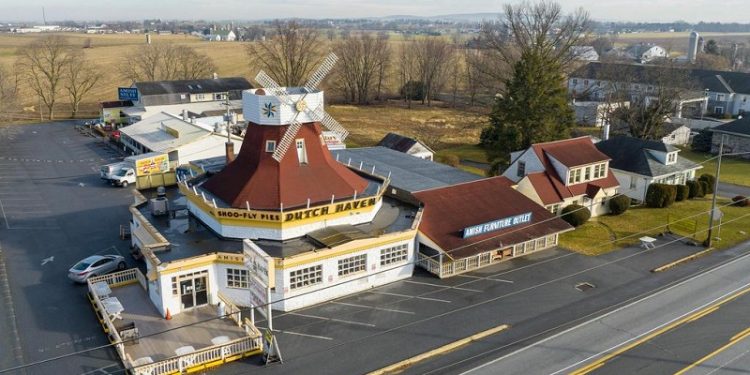 An aerial view of the site of Dutch Haven Shoo-Fly Pie Bakery in Ronks.