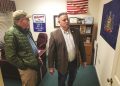 Rep. Tom Jones speaks with his constituent Bob Ardner at Jones' open house in Elizabethtown on Jan. 26.