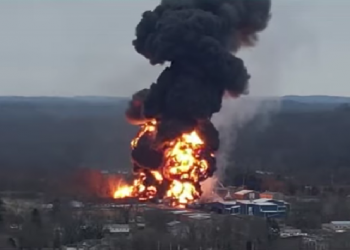 Explosion after train derailment in East Palestine, Ohio.