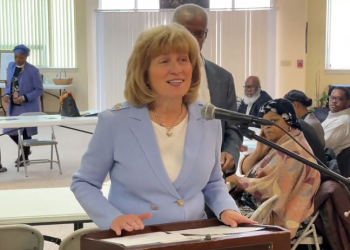 Sen. Judy Schwank speaks at Zion Baptist Church in Reading on March 15.
