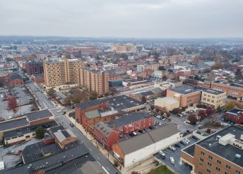 Aerial view of downtown Lancaster, Pennsylvania.